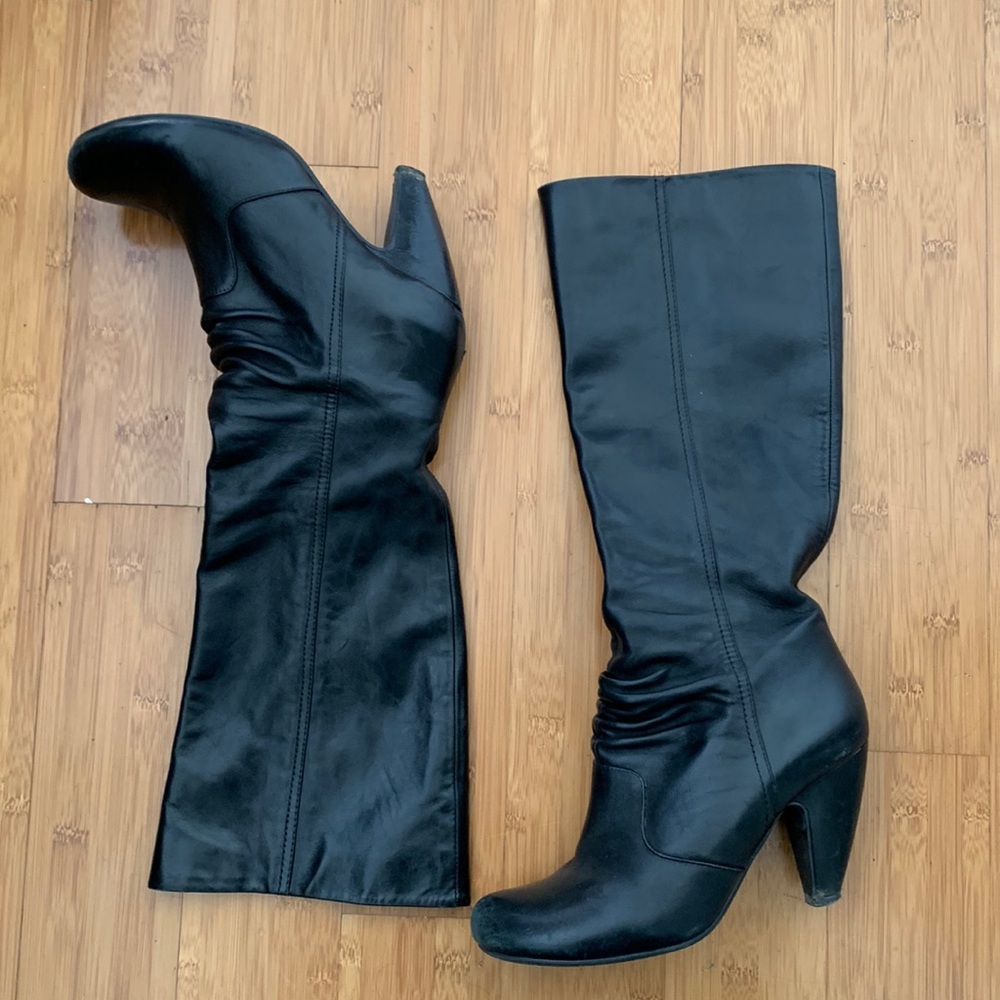 Miz Mooz Shelley Ruched Knee High Boots In Black Size 7.5